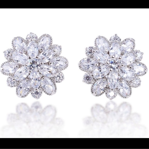 Sterling Silver 5CT Cubic Zircon Flower Snow Crystal Diamond Stud Earrings - Picture 8 of 11